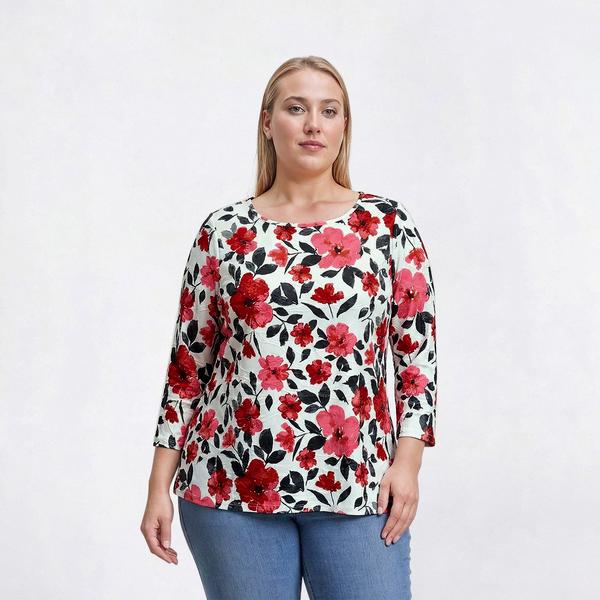 Plus Size Emily Daniels 3/4 Sleeve Floral Jacquard Tunic Blouse